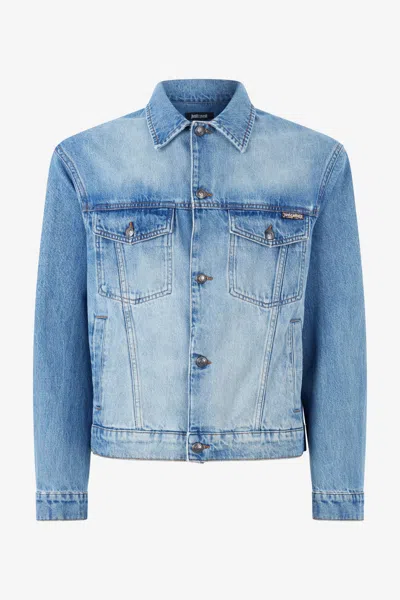 Roberto Cavalli Denim Jacket With Lettering In Blue