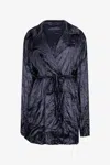 Roberto Cavalli Crinkle Effect Belted Jacket In Dark Blue