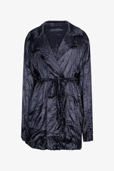 Roberto Cavalli Crinkle Effect Belted Jacket In Dark Blue
