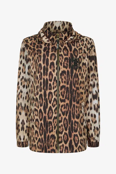 Roberto Cavalli Leopard Print Jacket In Brown