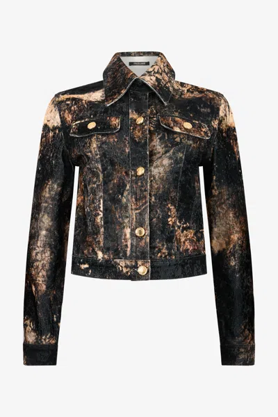 Roberto Cavalli Jacket With Tie Dye Effect In Ivory/black