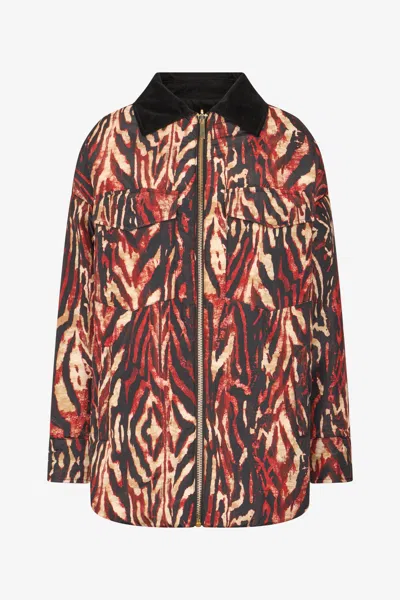 Roberto Cavalli Jacket With Zipper And All-over Print In Fuchsia