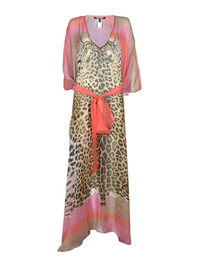 Roberto Cavalli Belted Animal-print Maxi Dress In Red