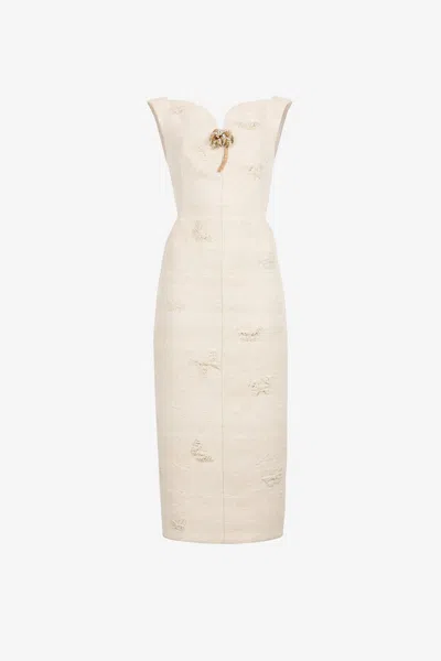 Roberto Cavalli Jacquard-pattern Midi Dress In Ivory