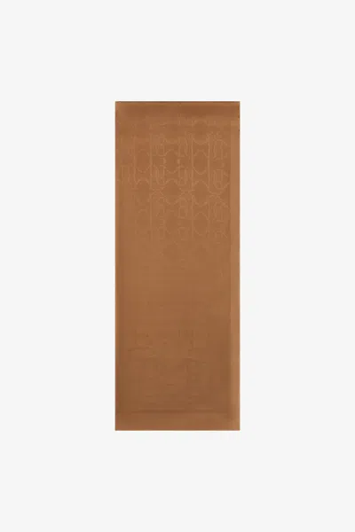 Roberto Cavalli Jacquard Scarf With Mirror Snake Monogram And Logo In Brown