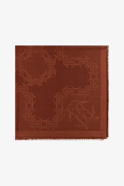 Roberto Cavalli Jacquard Shawl With Mirror Snake Monogram In Burgundy
