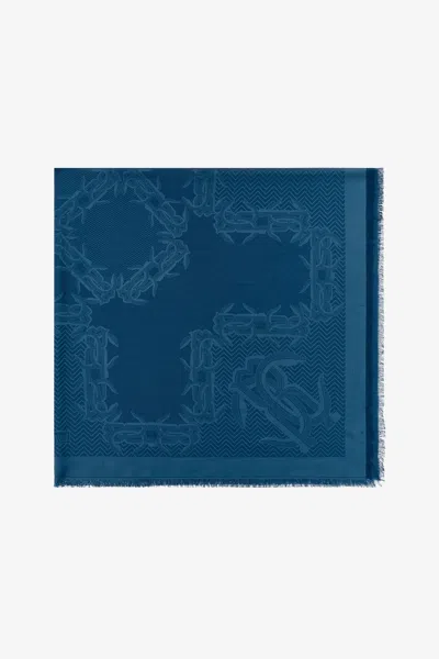 Roberto Cavalli Jacquard Shawl With Mirror Snake Monogram In Blue