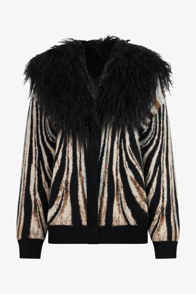 Roberto Cavalli Jacquard-cardigan Mit Zebra-print In Black