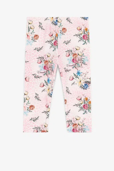 Roberto Cavalli Kids' Jaguar And Flower-print Cotton Leggings In Pink