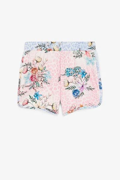 Roberto Cavalli Kids' Jaguar And Flower-print Shorts In Pink