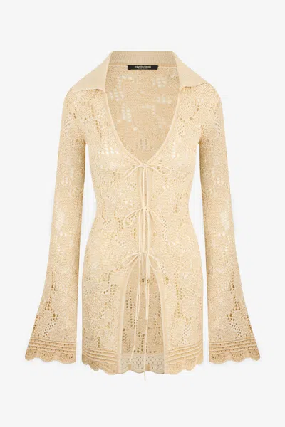 Roberto Cavalli Jaguar Crochet Cardigan In Neutral