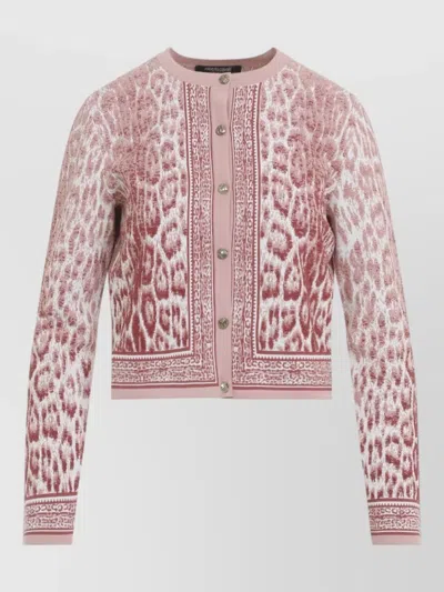 Roberto Cavalli Jaguar Knit V Neck Cardigan In Pink