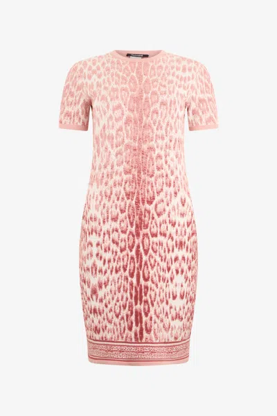 Roberto Cavalli Jaguar Pink Print Midi Dress In Multi