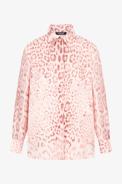 Roberto Cavalli Jaguar Pink Print Silk Shirt In Multi