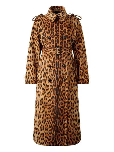 Roberto Cavalli Jaguar-print Belted Trench Coat In Brown
