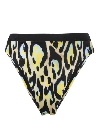 Roberto Cavalli Jaguar-print Bikini Bottoms In Neutrals
