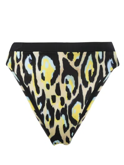 Roberto Cavalli Jaguar-print Bikini Bottoms In Yellow