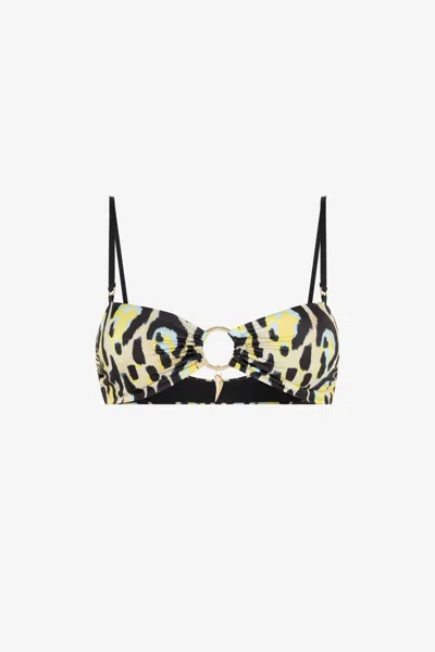 Roberto Cavalli Jaguar-print Bikini Top In Yellow