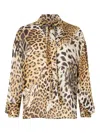 Roberto Cavalli Jaguar Printed Silk Pullover Blouse In Nude