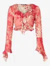 Roberto Cavalli Crop Top With Ruffle And Jaguar Skin Print In Red