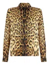 Roberto Cavalli Silk Shirt With Jaguar Skin Print In Brown
