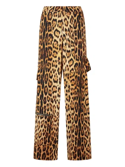 Roberto Cavalli Jaguar-print Cargo Pants In Brown