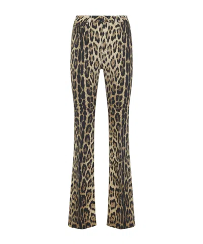 Roberto Cavalli Jaguar-print Flared Jeans In Brown