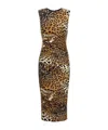 Roberto Cavalli Jaguar-print Gathered Midi Dress In Brown