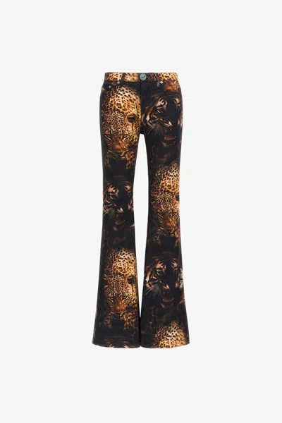Roberto Cavalli Jaguar Print Jeans In Dark Brown