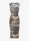 Roberto Cavalli Natural Beige Jaguar Print Midi Dress In Animal Print