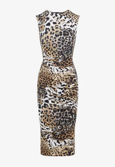 ROBERTO CAVALLI JAGUAR PRINT MIDI DRESS