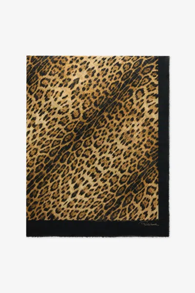 Roberto Cavalli Jaguar Print Modal Cashmere Scarf In Burgundy