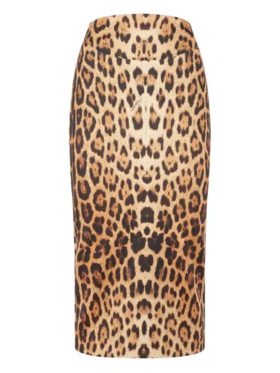 Roberto Cavalli Jaguar-print Pencil Skirt In Brown