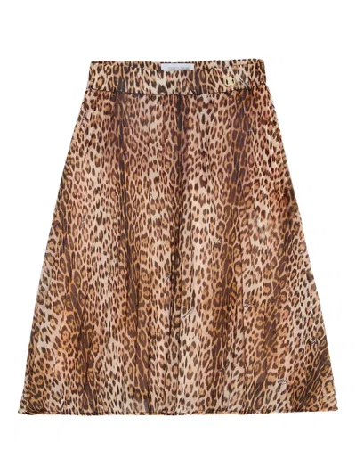 Roberto Cavalli Kids' Jaguar-print Pleated Skirt In Animal Print