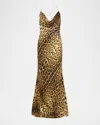 Roberto Cavalli Leopard Print Draped Dress With Open Back In Animal Print
