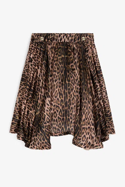 Roberto Cavalli Jaguar-print Silk Skirt In Light Brown