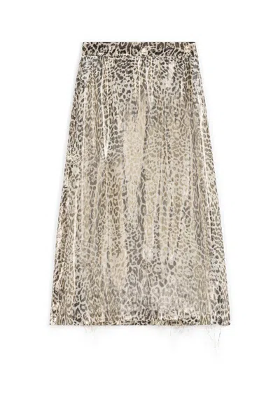Roberto Cavalli Jaguar-print Skirt In Light Brown