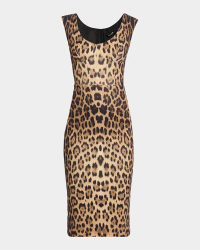 Roberto Cavalli Womens Naturale Leopard-print Woven Midi Dress In Brown