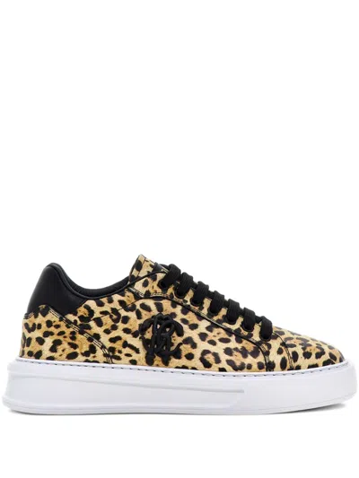 Roberto Cavalli Jaguar-print Sneakers In Neutrals
