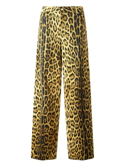 Roberto Cavalli Jaguar-print Trousers In Burgundy