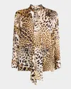 Roberto Cavalli Jaguar Printed Silk Pullover Blouse In Naturale