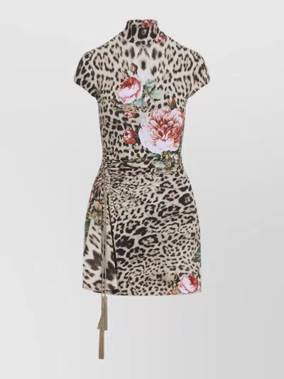 Roberto Cavalli Leopard-print Floral-print Dress In Animal Print