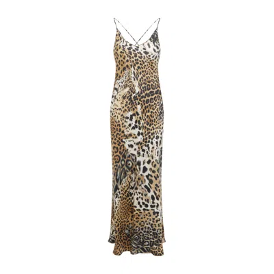 Roberto Cavalli Leopard Print Draped Dress With Open Back In Animal Print