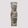 Roberto Cavalli Jaguar-print Gathered Midi Dress In Neutral