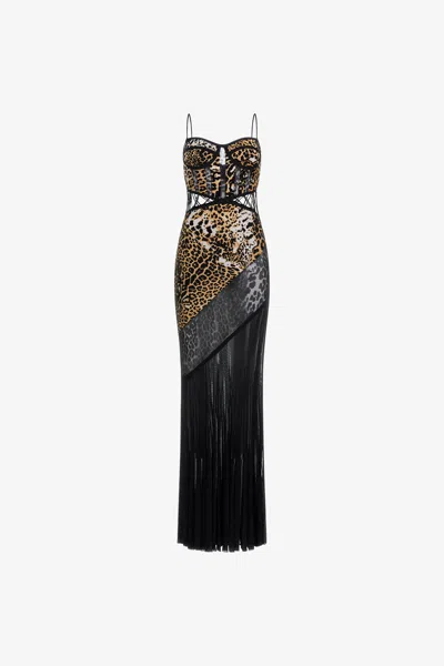 Roberto Cavalli Jaguar Skin Knitted Dress In Brown