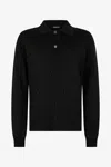 Roberto Cavalli Jaguar Skin Long-sleeved Knitted Polo In Black