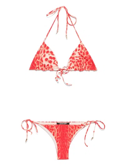 Roberto Cavalli Jaguar Skin-print Bikini In Red