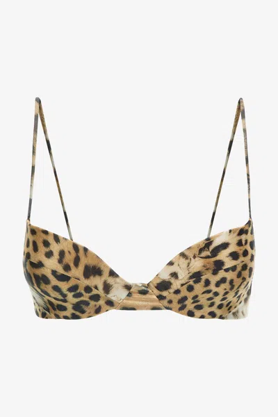 Roberto Cavalli Jaguar Skin Print Bikini Top In Light Brown
