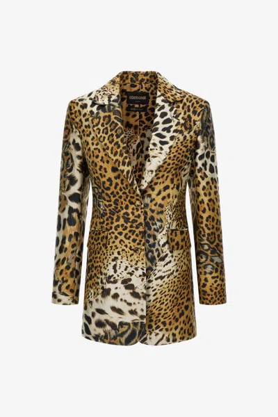 Roberto Cavalli Jaguar Skin Print Blazer In Brown