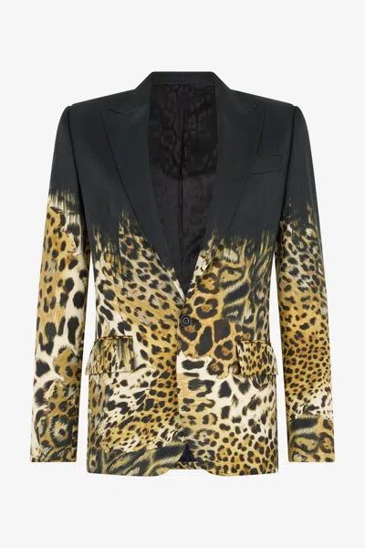 Roberto Cavalli Jaguar Skin Print Blazer In Light Brown